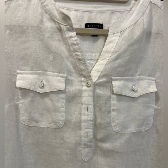 Talbots LINEN BAND COLLAR POPOVER - WHITE - Picture 5 of 7